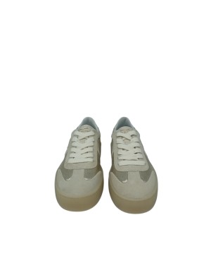 VOILE BLANCHE MIND 02 W SNEAKER LACCI IN VITELLO E NABUCK SATINATO COLORE BEIGE-PLATINO, FONDO GOMMA MIELE 4CM