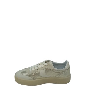 VOILE BLANCHE MIND 02 W SNEAKER LACCI IN VITELLO E NABUCK SATINATO COLORE BEIGE-PLATINO, FONDO GOMMA MIELE 4CM