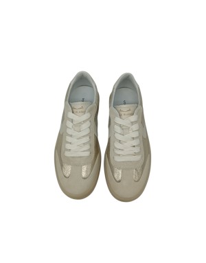 VOILE BLANCHE MIND 02 W SNEAKER LACCI IN VITELLO E NABUCK SATINATO COLORE BEIGE-PLATINO, FONDO GOMMA MIELE 4CM