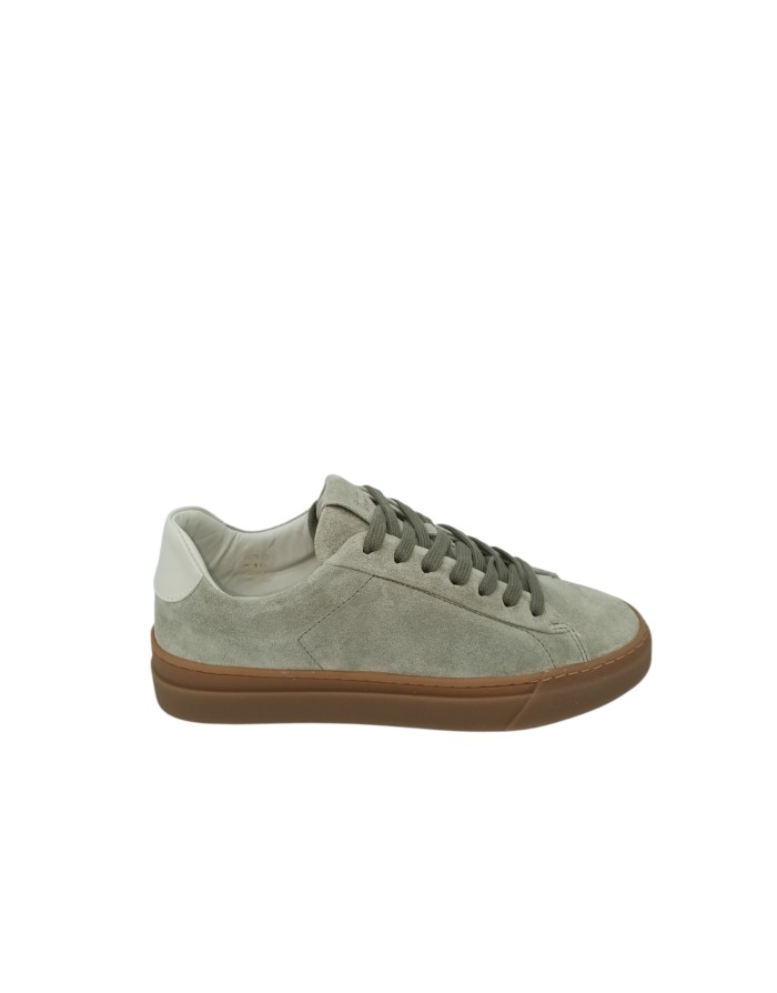 STOKTON SNEAKER LACCI IN CAMOSCIO COLORE TORTORA, TOPPONCINO IN VITELLO BIANCO, FONDO GOMMA MIELE