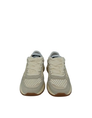 STOKTON SNEAKER LACCI IN CAMOSCIO COLORE BEIGE E RETE STRASSE IN TINTA, TOPPONCINO IN ANIMALIER, LACCIO IN CANAPA, FONDO GOMMA 