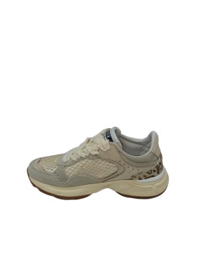 STOKTON SNEAKER LACCI IN CAMOSCIO COLORE BEIGE E RETE STRASSE IN TINTA, TOPPONCINO IN ANIMALIER, LACCIO IN CANAPA, FONDO GOMMA 