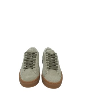 STOKTON SNEAKER LACCI IN CAMOSCIO COLORE TORTORA, TOPPONCINO IN VITELLO BIANCO, FONDO GOMMA MIELE