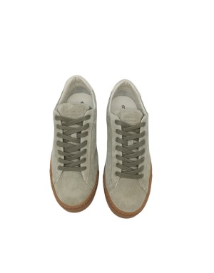 STOKTON SNEAKER LACCI IN CAMOSCIO COLORE TORTORA, TOPPONCINO IN VITELLO BIANCO, FONDO GOMMA MIELE