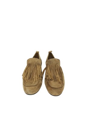 J&M MOCASSINO CON FRANGE, TOMAIA IN CAMOSCIO COLORE TAUPE, FONDO CUOIO, TACCO 2CM