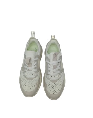 EXTR4 SNEAKER LACCI IN TESSUTO TECNICO COLORE AVORIO CON RIPORTI IN CAMOSCIO E GOMMA IN TINTA, VASCHETTA MILLEFORI, FONDO GOMMA