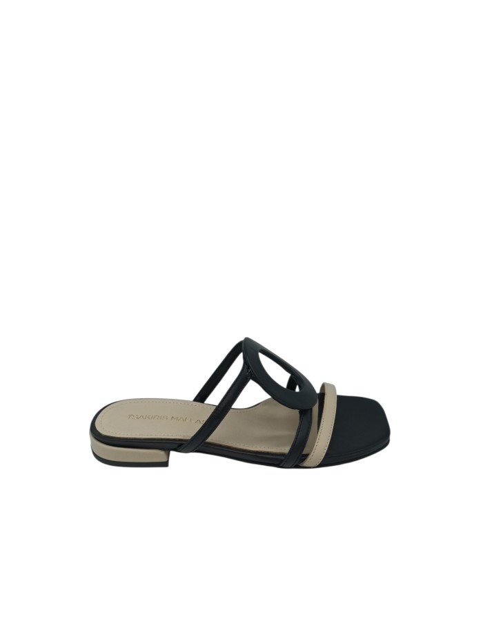 EXE' SABOT SPUNTATO IN VITELLO  COLORE NERO-BEIGE, FONDINO GOMMA, TACCO 2,5CM