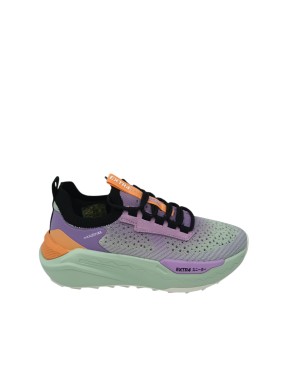 EXTR4 SNEAKER LACCI IN TESSUTO TECNICO COLORE GIADA/MULTI CON RIPORTI GOMMATI LILLA, FONDO GOMMA 5CM