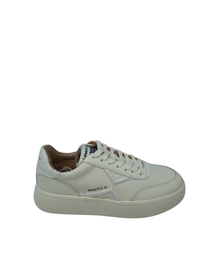 SMITH X SNEAKER LACCI IN VITELLO BOTTALATO COLORE AVORIO CON RIPORTI IN VITELLO BIANCO, FONDO GOMMA 4CM