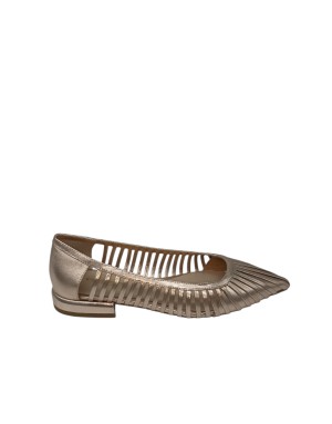 TOSCA BLU DECOLLETE'/BALLERINA IN VITELLO LAMINATO COLORE ORO ROSA, APERTURA LATERALE, TACCO FGASCIATO 2,5CM, FONDO GOMMINA