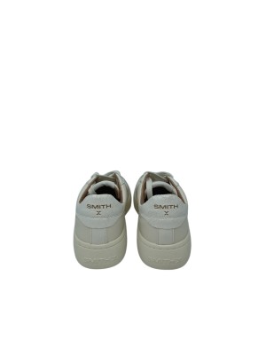 SMITH X SNEAKER LACCI IN VITELLO BOTTALATO COLORE AVORIO CON RIPORTI IN VITELLO BIANCO, FONDO GOMMA 4CM