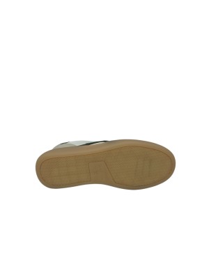 SMITH X SNEAKER LACCI IN VITELLO BOTTALATO E CAMOSCIO COLORE AVORIO CON RIPORTI IN VITELLO VERDE MILITARE E GRIGIO, FONDO GOMMA