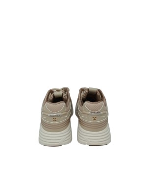 SMITH X SNEAKER LACCI  IN VITELLO E TESSUTO TECNICO COLORE CREMA-CIPRIA, FONDO GOMMA RUNNING 5CM