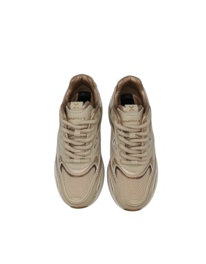 SMITH X SNEAKER LACCI  IN VITELLO E TESSUTO TECNICO COLORE CREMA-CIPRIA, FONDO GOMMA RUNNING 5CM