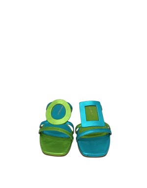 EXE' SABOT SPUNTATO IN VITELLO LAMINATO COLORE VERDE-AZZURRO, FONDINO GOMMA, TACCO 2,5CM