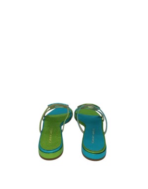 EXE' SABOT SPUNTATO IN VITELLO LAMINATO COLORE VERDE-AZZURRO, FONDINO GOMMA, TACCO 2,5CM