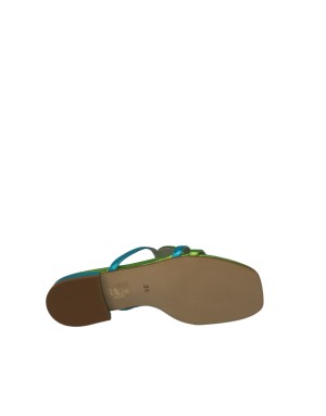 EXE' SABOT SPUNTATO IN VITELLO LAMINATO COLORE VERDE-AZZURRO, FONDINO GOMMA, TACCO 2,5CM