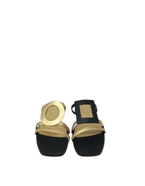 EXE' SABOT SPUNTATO IN VITELLO LAMINATO COLORE ORO-NERO, FONDINO GOMMA, TACCO 2,5CM