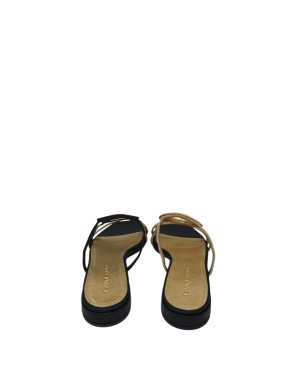 EXE' SABOT SPUNTATO IN VITELLO LAMINATO COLORE ORO-NERO, FONDINO GOMMA, TACCO 2,5CM