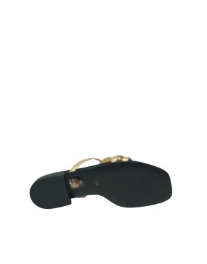EXE' SABOT SPUNTATO IN VITELLO LAMINATO COLORE ORO-NERO, FONDINO GOMMA, TACCO 2,5CM
