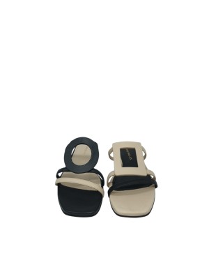 EXE' SABOT SPUNTATO IN VITELLO  COLORE NERO-BEIGE, FONDINO GOMMA, TACCO 2,5CM