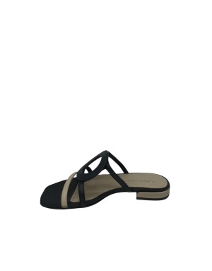 EXE' SABOT SPUNTATO IN VITELLO  COLORE NERO-BEIGE, FONDINO GOMMA, TACCO 2,5CM