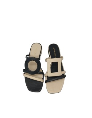 EXE' SABOT SPUNTATO IN VITELLO  COLORE NERO-BEIGE, FONDINO GOMMA, TACCO 2,5CM