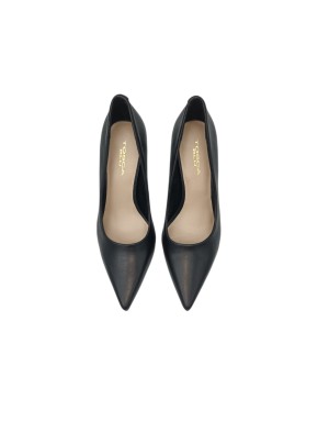 TOSCA BLU DECOLLETE' IN VITELLO NAPPATO COLORE NERO, TACCO FASCIATO 8CM, FONDO GOMMINA