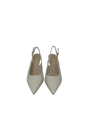 TOSCA BLU CHANEL IN VITELLO NAPPATO COLORE AVORIO, TACCO FASCIATO 8CM, FONDO GOMMINA