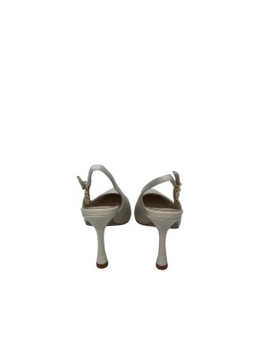 TOSCA BLU CHANEL IN VITELLO NAPPATO COLORE AVORIO, TACCO FASCIATO 8CM, FONDO GOMMINA