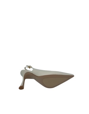 TOSCA BLU CHANEL IN VITELLO NAPPATO COLORE AVORIO, TACCO FASCIATO 8CM, FONDO GOMMINA