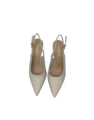 TOSCA BLU CHANEL IN VITELLO NAPPATO COLORE AVORIO, TACCO FASCIATO 8CM, FONDO GOMMINA