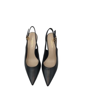 TOSCA BLU CHANEL IN VITELLO NAPPATO COLORE NERO, TACCO FASCIATO 8CM, FONDO GOMMINA