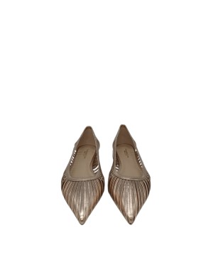 TOSCA BLU DECOLLETE'/BALLERINA IN VITELLO LAMINATO COLORE ORO ROSA, APERTURA LATERALE, TACCO FGASCIATO 2,5CM, FONDO GOMMINA