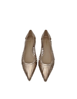 TOSCA BLU DECOLLETE'/BALLERINA IN VITELLO LAMINATO COLORE ORO ROSA, APERTURA LATERALE, TACCO FGASCIATO 2,5CM, FONDO GOMMINA