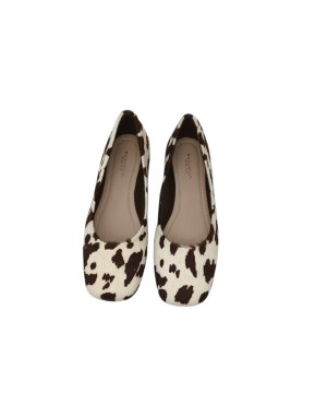 TOSCA BLU BALLERINA IN CAVALLINO MACULATO COLORE AVORIO-MORO, TACCO 1,5CM, FONDO GOMMINA