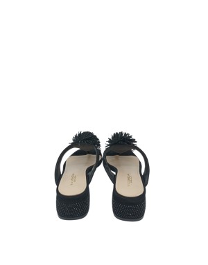 TOSCA BLU INFRADITO IN CAMOSCIO COLORE NERO CON STRASSE IN TINTA E ACCESSORIO/POMPON CENTRALE, TACCO FASCIATO/STRASSATO 4CM, FO