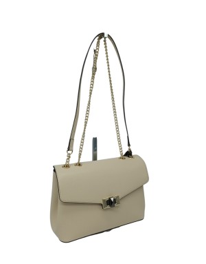 CROMIA BORSA MEDIA IN VITELLO BOTTALATO COLORE HAVANA, CHIUSURA CON PATTA, TRACOLLA REGOLABILE CATENA E PELLE