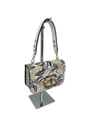 CROMIA BORSA MEDIA IN VITELLO SERIGRAFATO COLORE BIANCO-NERO-BEIGE, CHIUSURA CON PATTA TRACOLLA E TRACOLLINA STACCABILI/REGOLAB