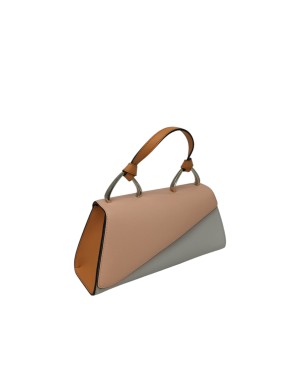 CROMIA BORSA MEDIO/PICCOLA IN VITELLO BOTTALATO COLORE ALBICOCCA-AVORIO CON PROFILI NERI, CHIUSURA A PATTA TRASVERSALE, TRACOLL