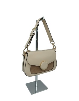 CROMIA BORSA MEDIO/PICCOLA IN VITELLO BOTTALATO COLORE HAVANA CON RIPORTI IN CAMOSCIO IN TINTA, LAMPO CENTRALE, TASCA FRONTALE 