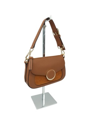 CROMIA BORSA MEDIO/PICCOLA IN VITELLO BOTTALATO COLORE NOCCIOLA CON RIPORTI IN CAMOSCIO IN TINTA, LAMPO CENTRALE, TASCA FRONTAL