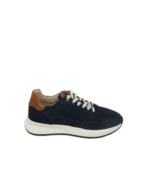 AMBITIOUS SNEAKER LACCI IN CAMOSCIO COLORE BLU NAVY CON TOPPONCINO CUOIO, FONDO GOMMA AVORIO