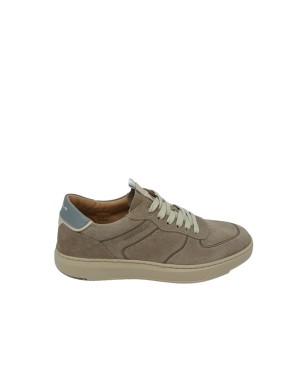 AMBITIOUS SNEAKER LACCI IN CAMOSCIO COLORE TAUPE CON TOPPONCINO GRIGIO-TORTORA, PROFILI A RILIEVO, FONDO GOMMA