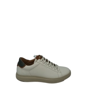 AMBITIOUS SNEAKER LACCI IN VITELLO COLORE AVORIO/BEIGE CON TOPPONCINO VERDE-CUOIO, FONDO GOMMA
