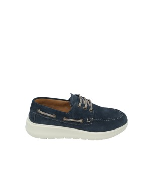 AMBITIOUS SNEAKER STRINGATA GUSTO BARCA, TOMAIA IN CAMOSCIO COLORE BLU NAVY, FONDO EXTRA LIGHT