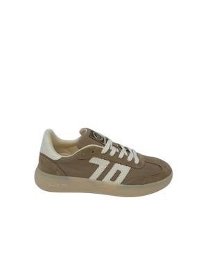 BACK 70 SNEAKER LACCI IN CAMOSCIO E TESSUTO TECNICO COLORE TAUPE CON LOGO E TOPPONCINO BIANCO, FONDO GOMMA