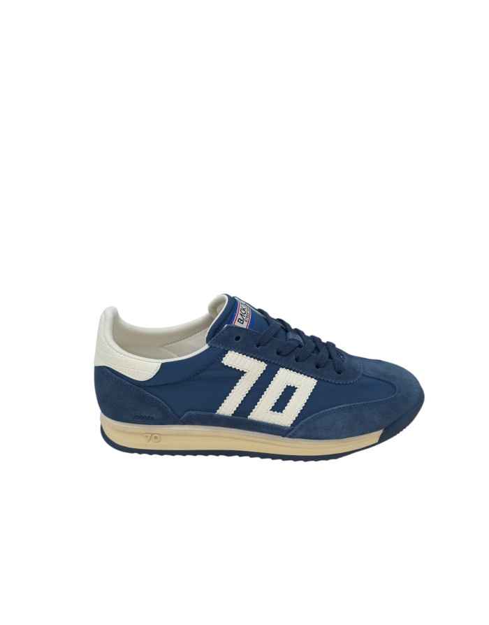 BACK 70 SNEAKER LACCI IN CAMOSCIO NE TESSUTO TECNICO COLORE BLU NAVY CON LOGO E TOPPONCINO BIANCO, FONDO GOMMA BICOLOR
