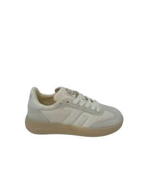 BACK 70 SNEAKER LACCI IN NAPPA E CAMOSCIO COLORE LATTE, FONDO GOMMA 4CM