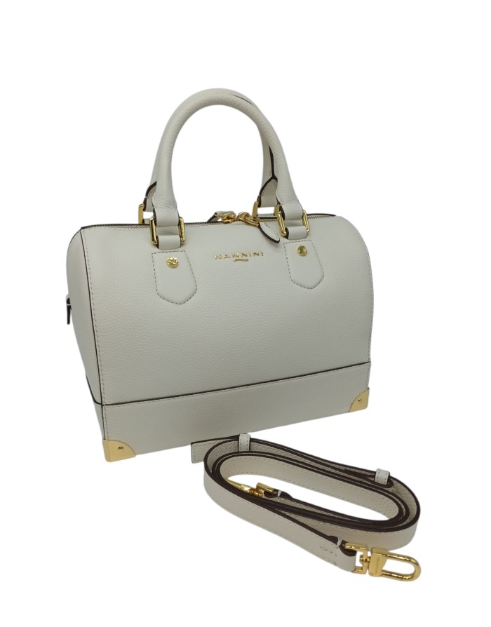 NANNINI BORSA BAULETTO MEDIO/GRANDE IN VITELLO BOTTALATO COLORE AVORIO, LAMPO CENTRALE, DUE MANICI E TRACOLLA STACCABILE/REGOLA